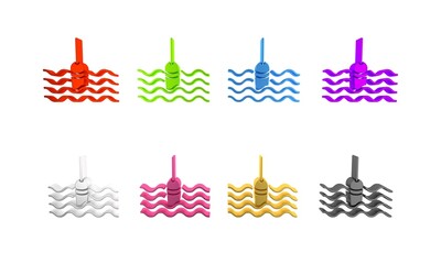 Colorful Fishing float in water icon isolated on white background. Fishing tackle. Minimalism concept. 3D render illustration