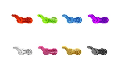 Colorful Spinning reel for fishing icon isolated on white background. Fishing coil. Fishing tackle. Minimalism concept. 3D render illustration