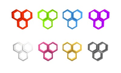 Colorful Honeycomb icon isolated on white background. Honey cells symbol. Sweet natural food. Minimalism concept. 3D render illustration