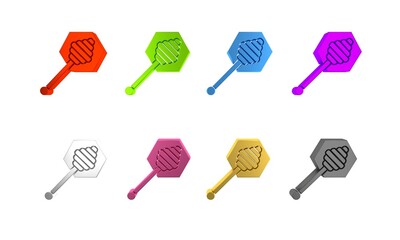 Colorful Honey dipper stick icon isolated on white background. Honey ladle. Minimalism concept. 3D render illustration