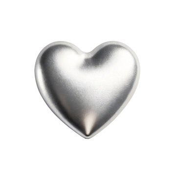 shiny and glossy silver heart isolated on transparent background, cut out