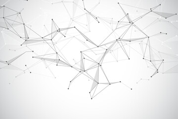 Abstract tech network connection dots. Digital technology and big data analysis background. White background with plexus lines. Geometric background with abstract mesh