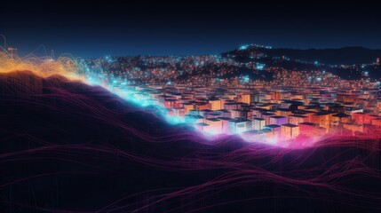 Nighttime Cityscape with Abstract Lines and Lights