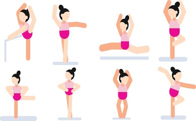 Set of postures, rhythmic gymnastics, ballet, yoga