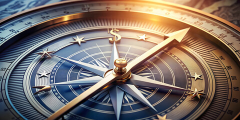 Naklejka premium A compass with money symbols pointing in different directions, symbolizing financial direction.