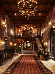 Obraz premium Luxury Home Interior with Grand Staircase and Chandeliers