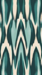 Washed teal blurry wavy ikat seamless pattern. Aquarelle effect boho fashion fabric for coastal nautical stripe wallpaper background