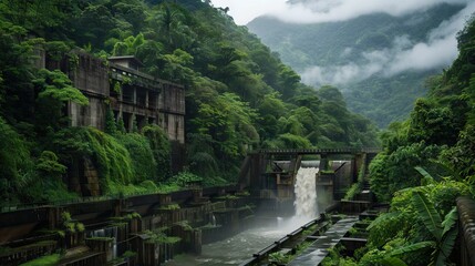 Water discharge the loop bridge in early summer. AI generated illustration