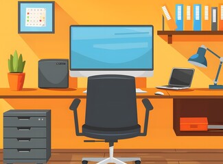 Modern Office Desk Illustration With A Computer