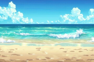 Obraz premium Sunny Day at the Seaside. Cartoon beach background high detailed plain background concept