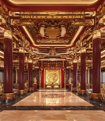 Obraz premium Traditional Chinese Palace Interior Design with Golden and Red Decor