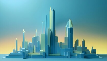 Fototapeta premium 3D render of city business graph. It symbolizes growth and success in the market. The graph highlights financial progress and increasing profits.