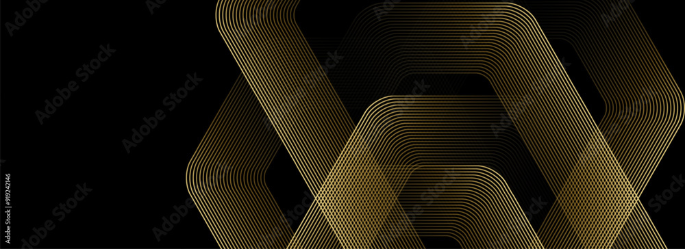 Aufkleber abstract golden hexagon lines on black background. geometric stripe line art design for poster, broc