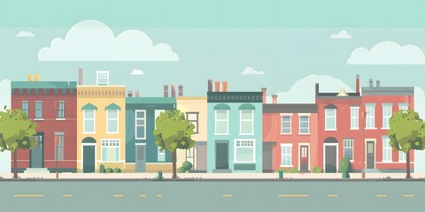 Fototapeta premium Colorful Row of Houses in a Suburban Neighborhood