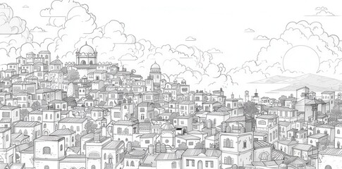 Urban Landscape. Cityscape drawing with detailed background