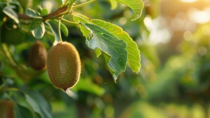 Obraz premium Fresh kiwi fruit slice on table closeup view