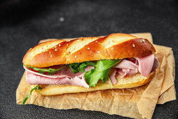 ham sandwich spam meat fresh meal food snack on the table copy space food background rustic top view