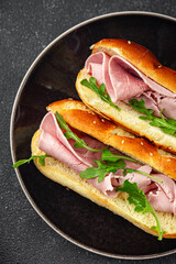 ham sandwich spam meat fresh meal food snack on the table copy space food background rustic top view