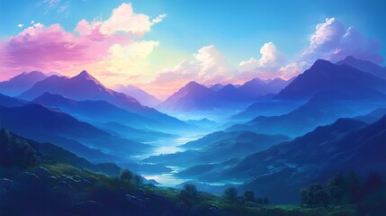 Fototapeta premium A Stunning Mountain Landscape at Sunset with Vibrant Colors