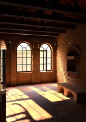 Empty Room With Brick Walls And Wooden Beams