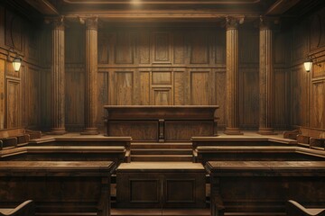 Legal Justice. Courtroom background with high detail plain design concept