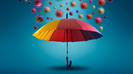 Concept: protection of immunity from viruses, vaccination, inoculations, healthy lifestyle. An open umbrella protects from viruses.