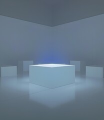 Obraz premium Minimalist 3D Render of a White Cube Platform in a White Room