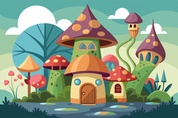 Mushroom home cartoon vector design