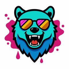 A bear wearing a sunglasses logo design vector illustration on a white background