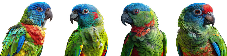 Fototapeta premium Vibrant Blue-Crowned Hanging Parrot isolated on a transparent background - Featuring its striking blue crown and colorful plumage - Clean and detailed composition with soft, even lighting - Studio pho