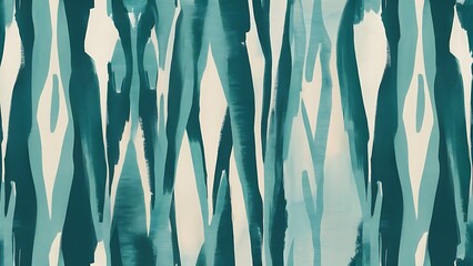 Fototapeta premium Washed teal blurry wavy ikat seamless pattern. Aquarelle effect boho fashion fabric for coastal nautical stripe wallpaper background