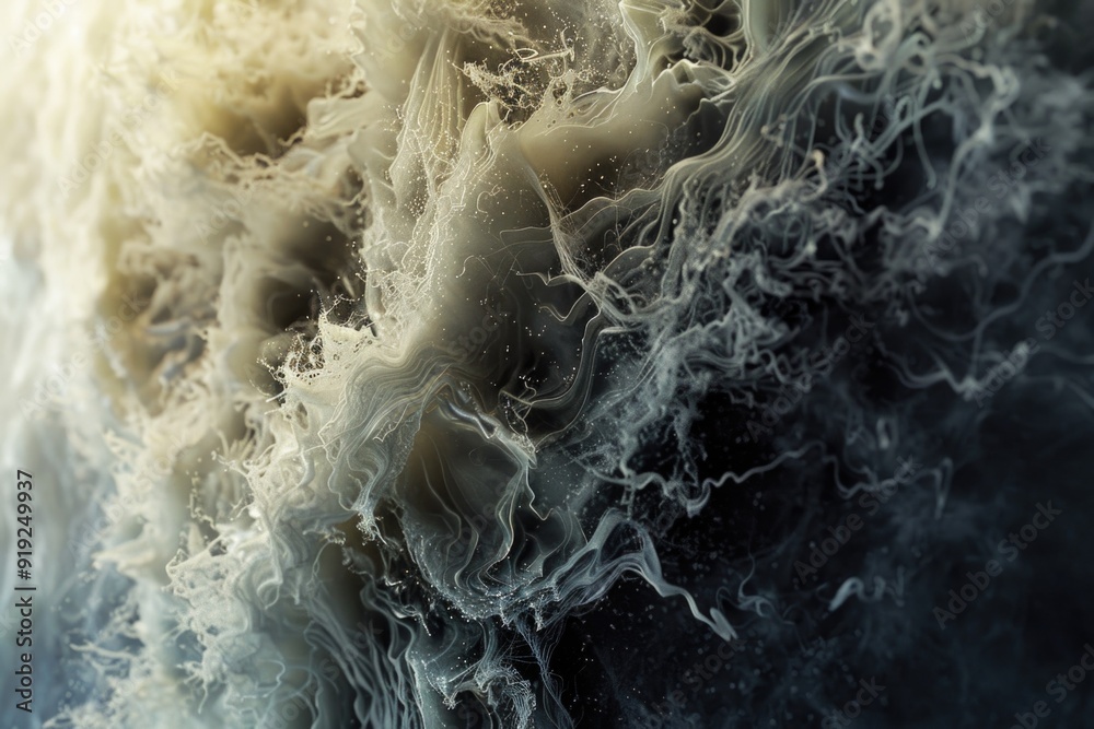 Poster a close-up view of a powerful ocean wave breaking on the surface