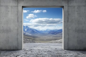 Concrete Wall Window View Mountains Landscape