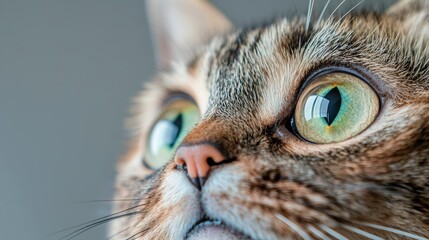 A close-up of a cat s eyes, reflecting the surroundings, with the fur detailed and the background softly blurred
