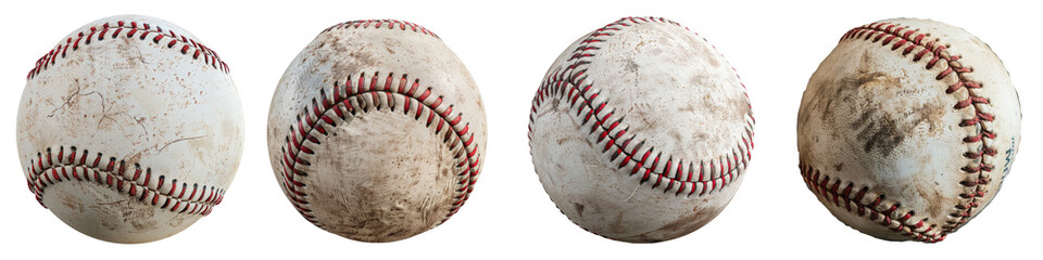 Baseball isolated on a transparent background - Featuring a classic white baseball with red stitching and a slightly worn surface - Clean and detailed composition with even lighting - Studio photograp