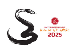 Chinese's Snake Year of the Ink Painting, simbol of 2025 year