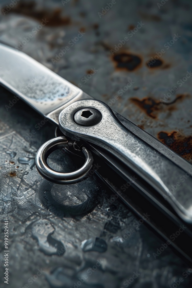 Poster a pair of scissors sitting on a metal surface, great for use in illustrations about crafting, diy pr