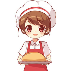 A female chef in a simple flat illustrative style with a white background