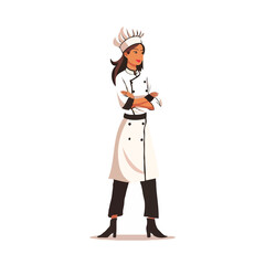 A female chef in a simple flat illustrative style with a white background