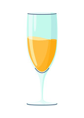 Glass for wine or champagne. Alcohol drink. Vector cartoon element for bar or restaurant menu design