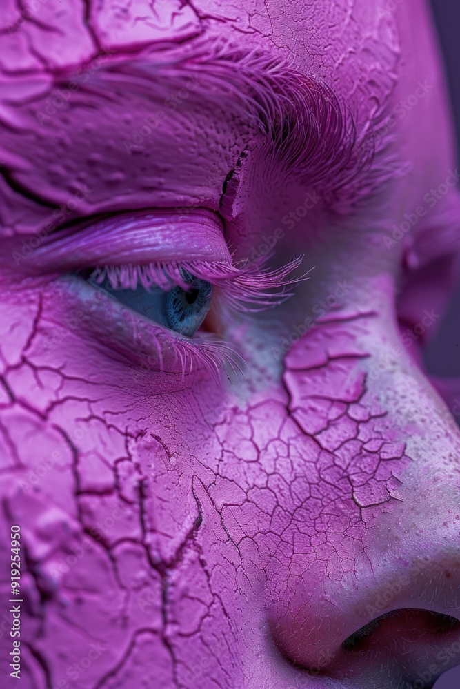Poster a close-up shot of a person's face with pink paint applied, ideal for use in creative projects about