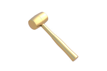 Golden rubber mallet isolated on white background. 3d render