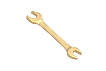 Golden wrench isolated on white background. 3d render