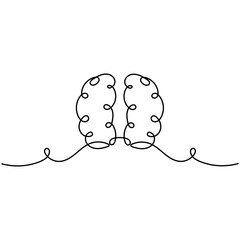 
Human brain single line art, continuous one line drawing of  Isolated outline vector art 
