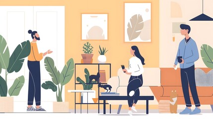 Fototapeta premium Friends Gathering in Cozy Living Room