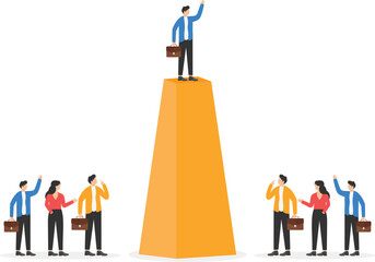 Fototapeta premium a man in a business suit stands at the top of the chart among a crowd of people,