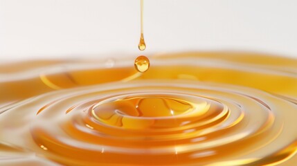 Macro closeup view of a drop of fruit juice dripping down in air