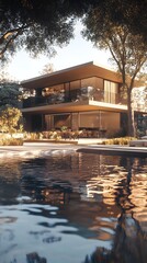 Obraz premium Modern Architecture House With Swimming Pool and Trees