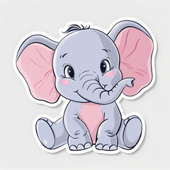 Naklejka premium Cute Elephant cartoon on a White Canvas Sticker,vector image