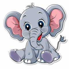Fototapeta premium Cute Elephant cartoon on a White Canvas Sticker,vector image